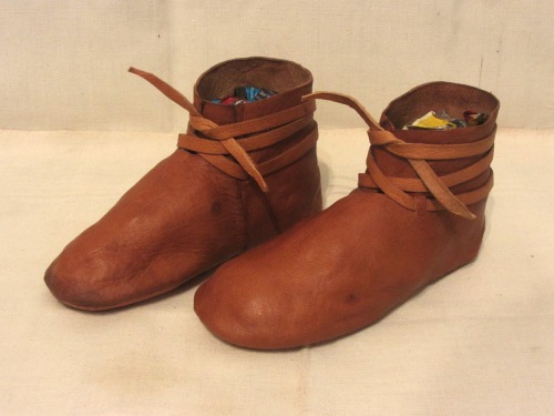 Other side of finished pair of childs turnshoes made out of goat leather